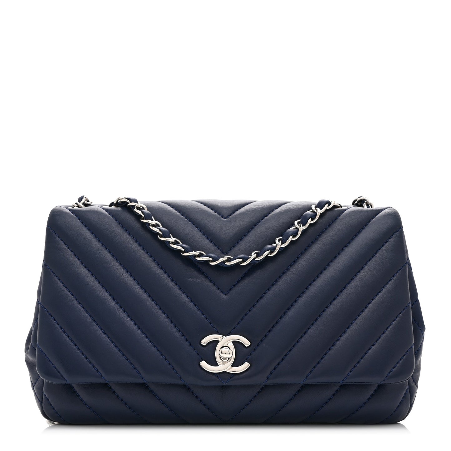 Lambskin Surpique Chevron Medium Single Flap Blue