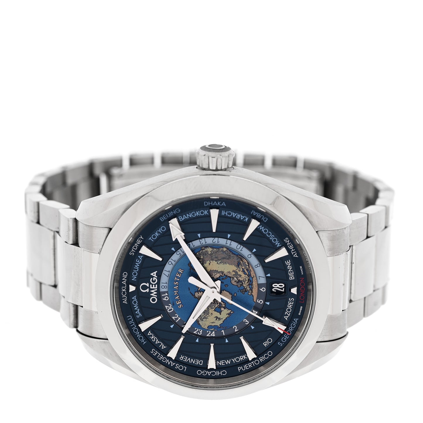 Stainless Steel 43mm Seamaster Aqua Terra World Time Chronometer Automatic Watch Blue 220.10.43.22.03.001