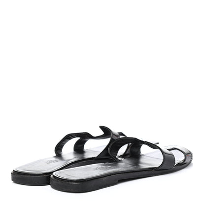 Hermes Patent Oran Sandals 37.5 Black 3 of 4