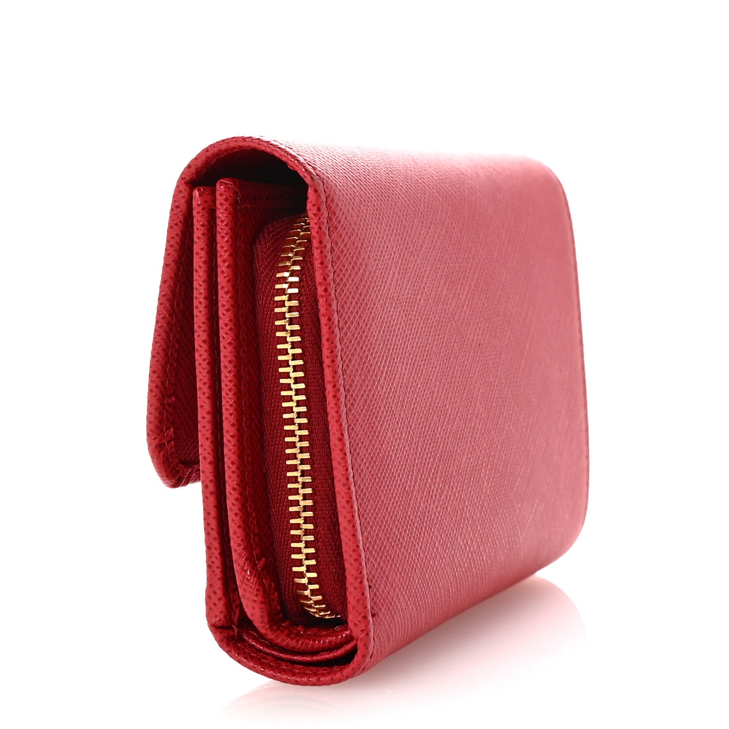 Prada Saffiano Metal Tri-Fold Compact Wallet Red 3 of 6
