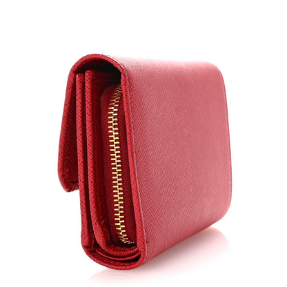 Prada Saffiano Metal Tri-Fold Compact Wallet Red 3 of 6