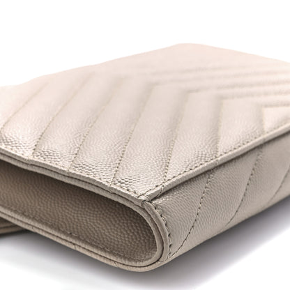 Saint Laurent Grain De Poudre Matelasse Chevron Monogram Envelope Clutch Dark Beige 10 of 11