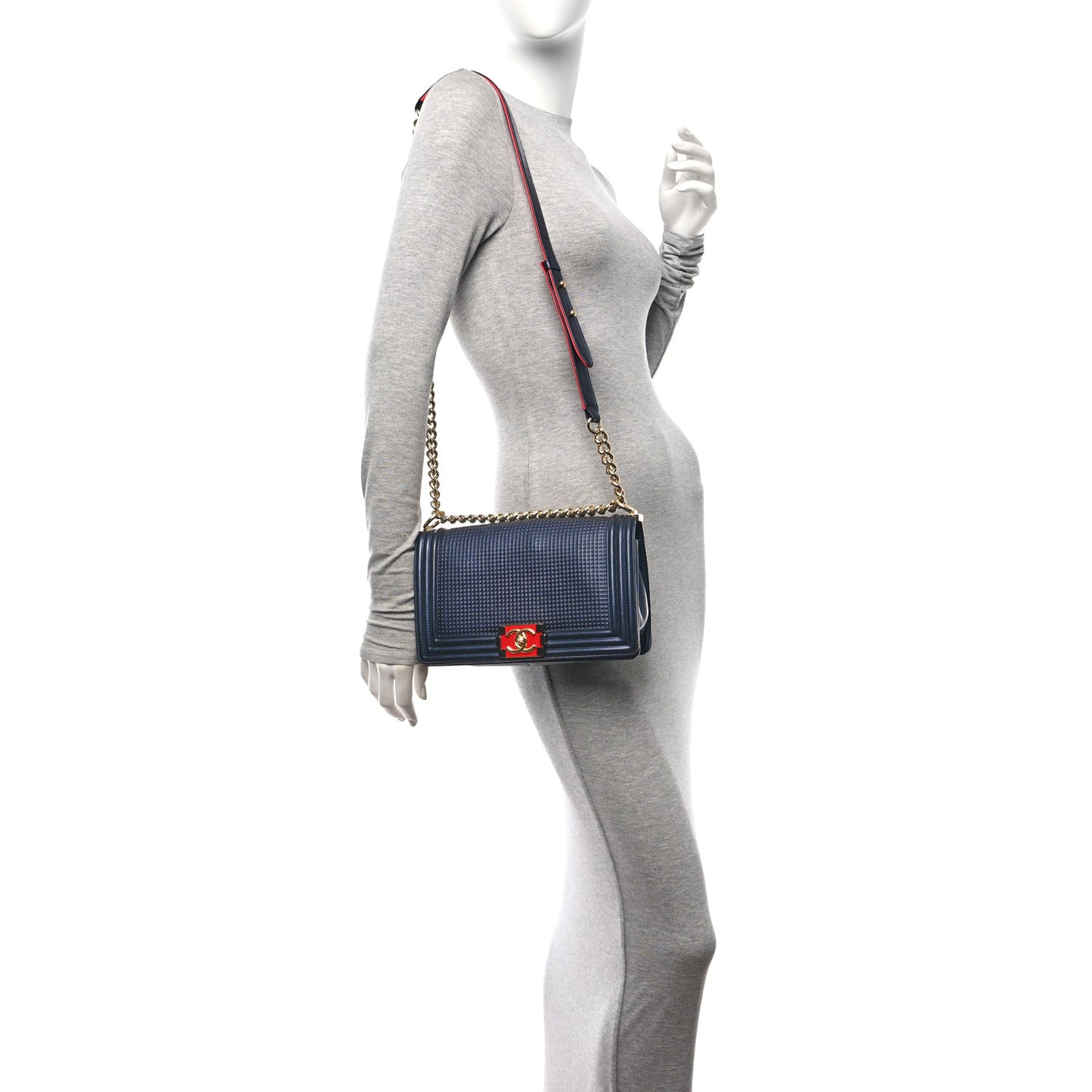 Lambskin Embossed Medium Boy Cube Flap Navy