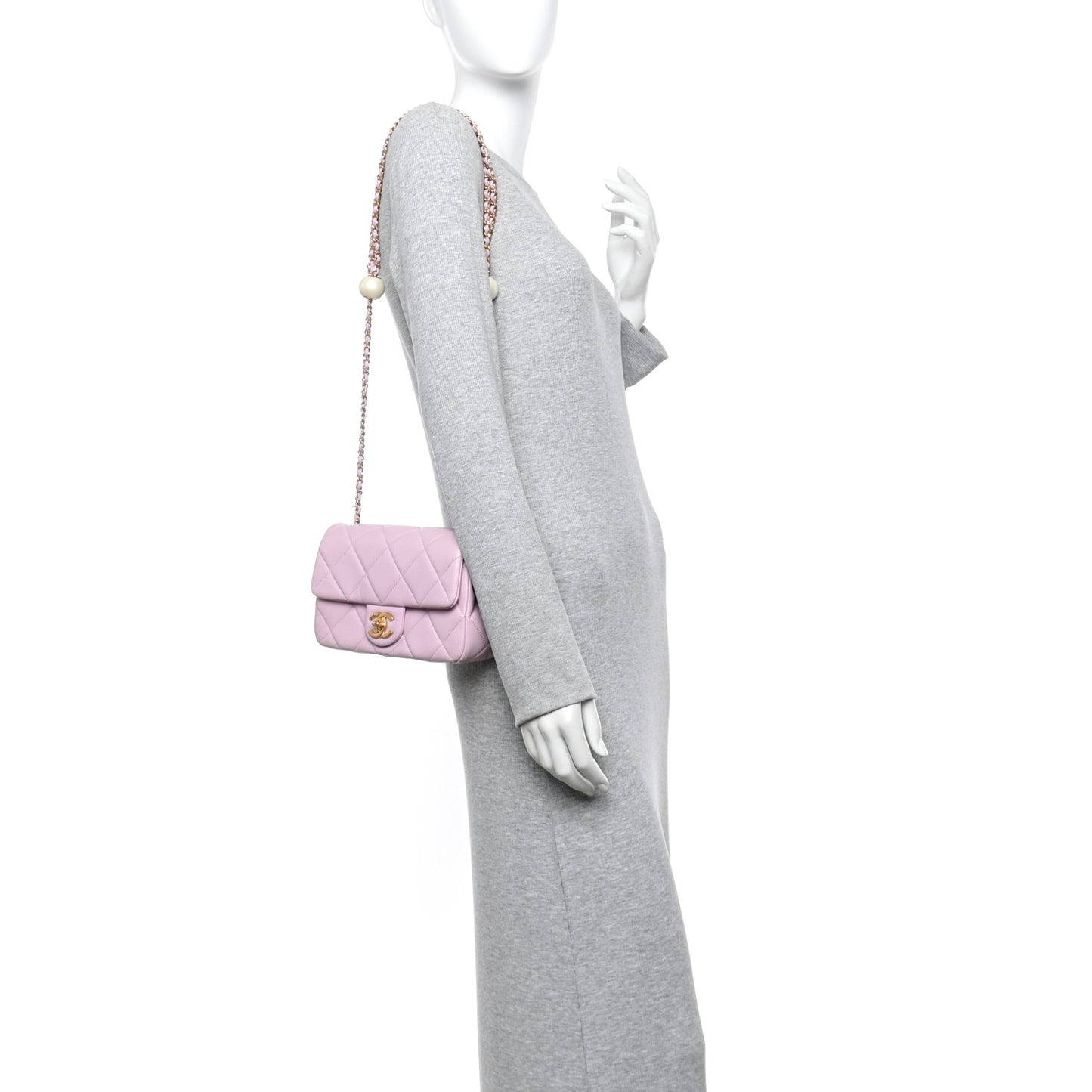 Lambskin Quilted Pearl Small Flap Light Purple