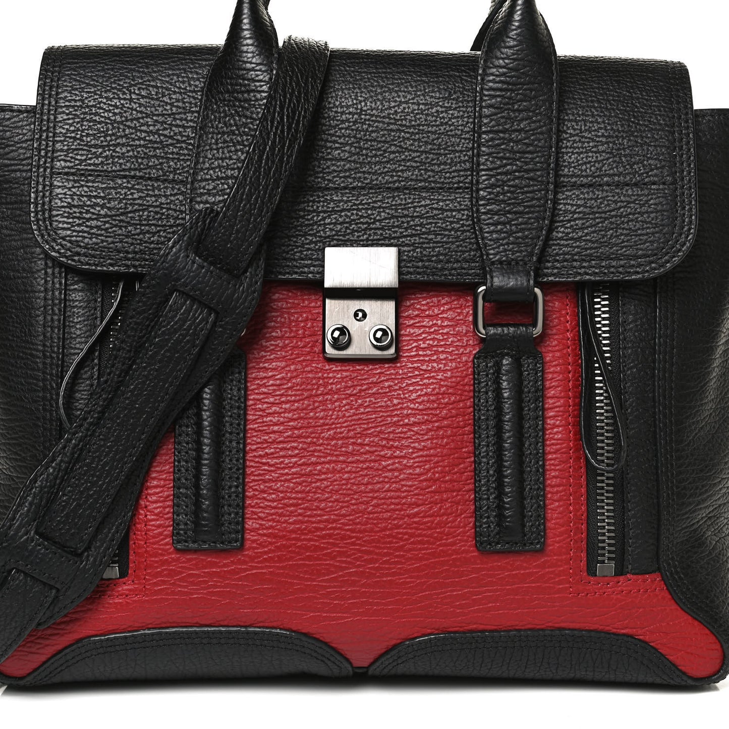 Textured Calfskin Medium Pashli Satchel Crimson Black