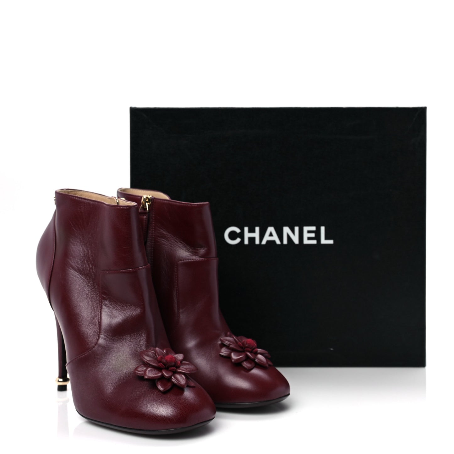 Lambskin Camelia CC Short Boots 40 Burgundy