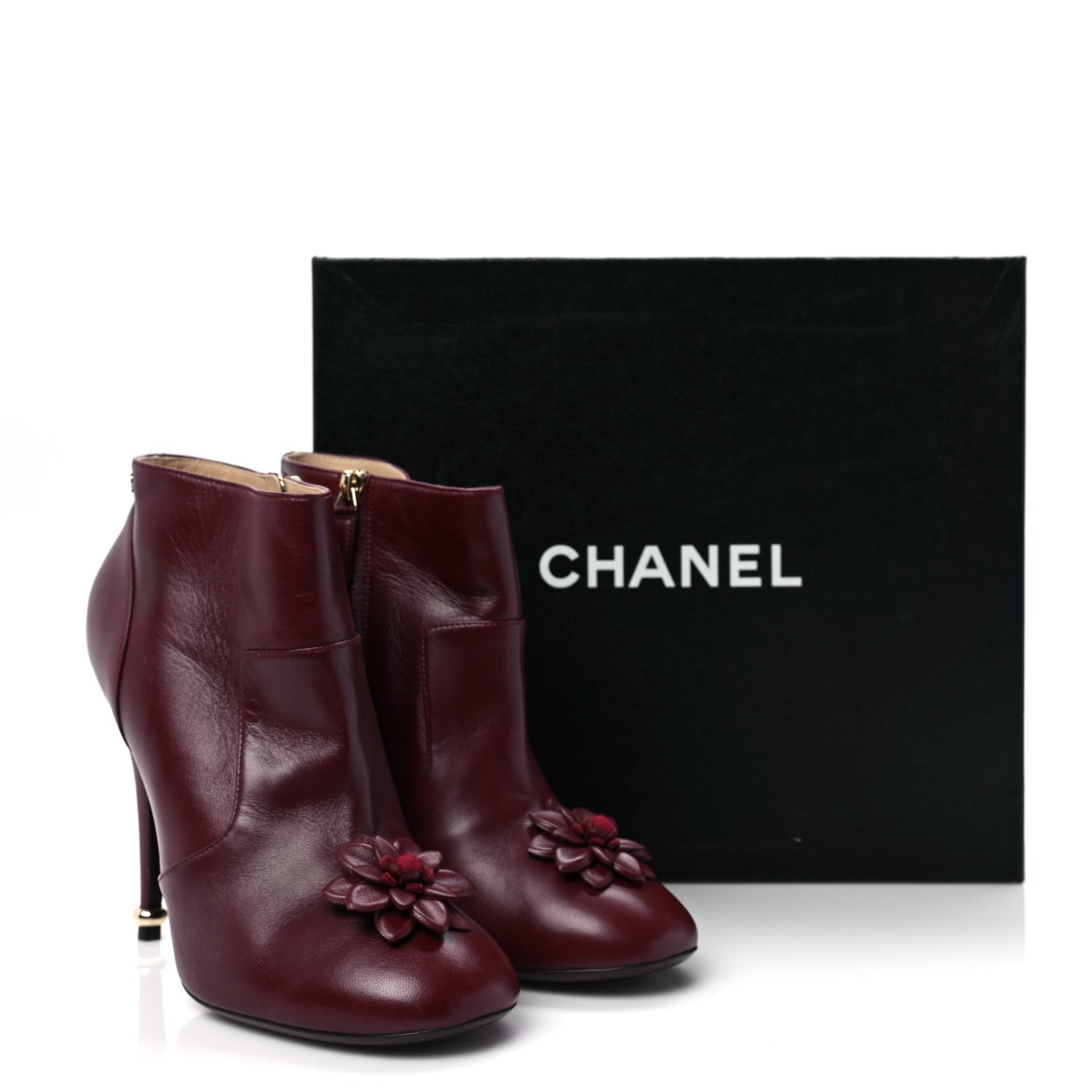 Chanel Lambskin Camelia CC Short Boots 40 Burgundy 8 of 8