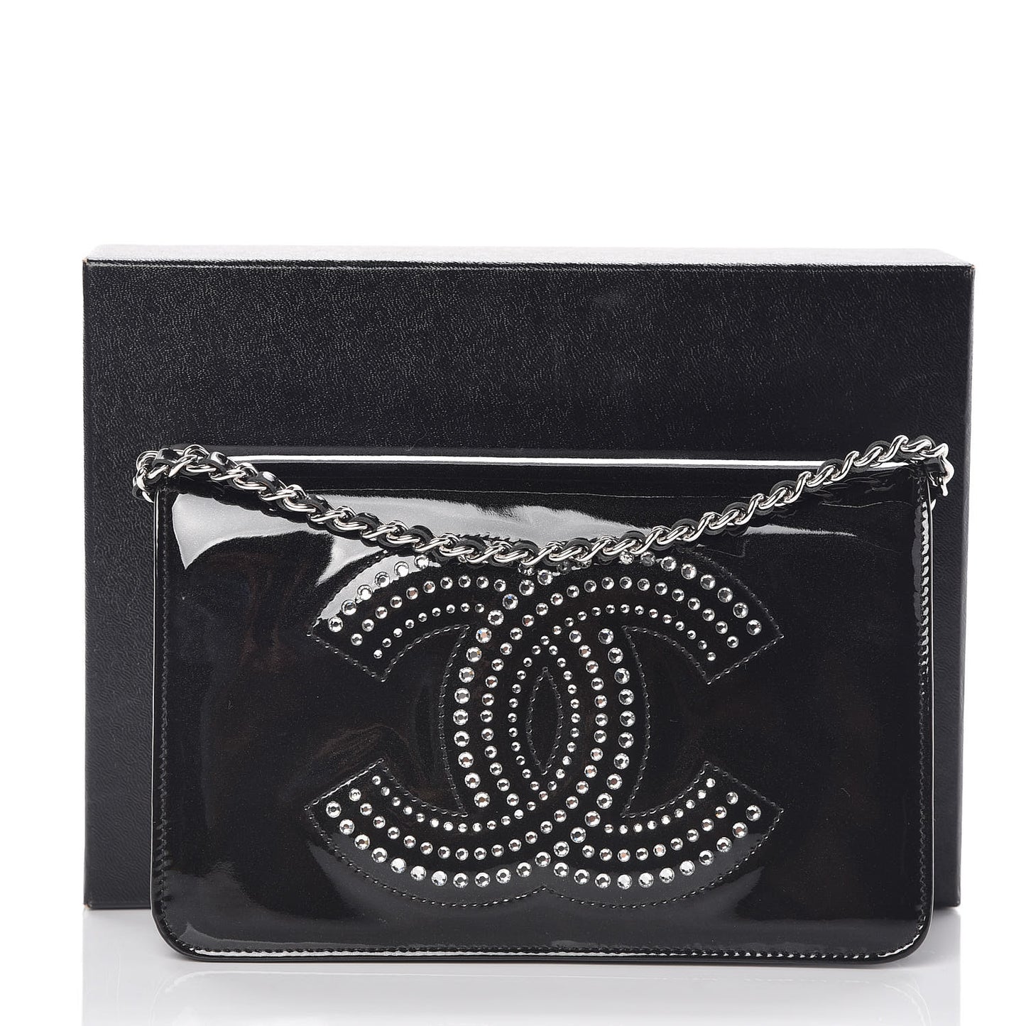 Patent Strass Wallet On Chain WOC Black