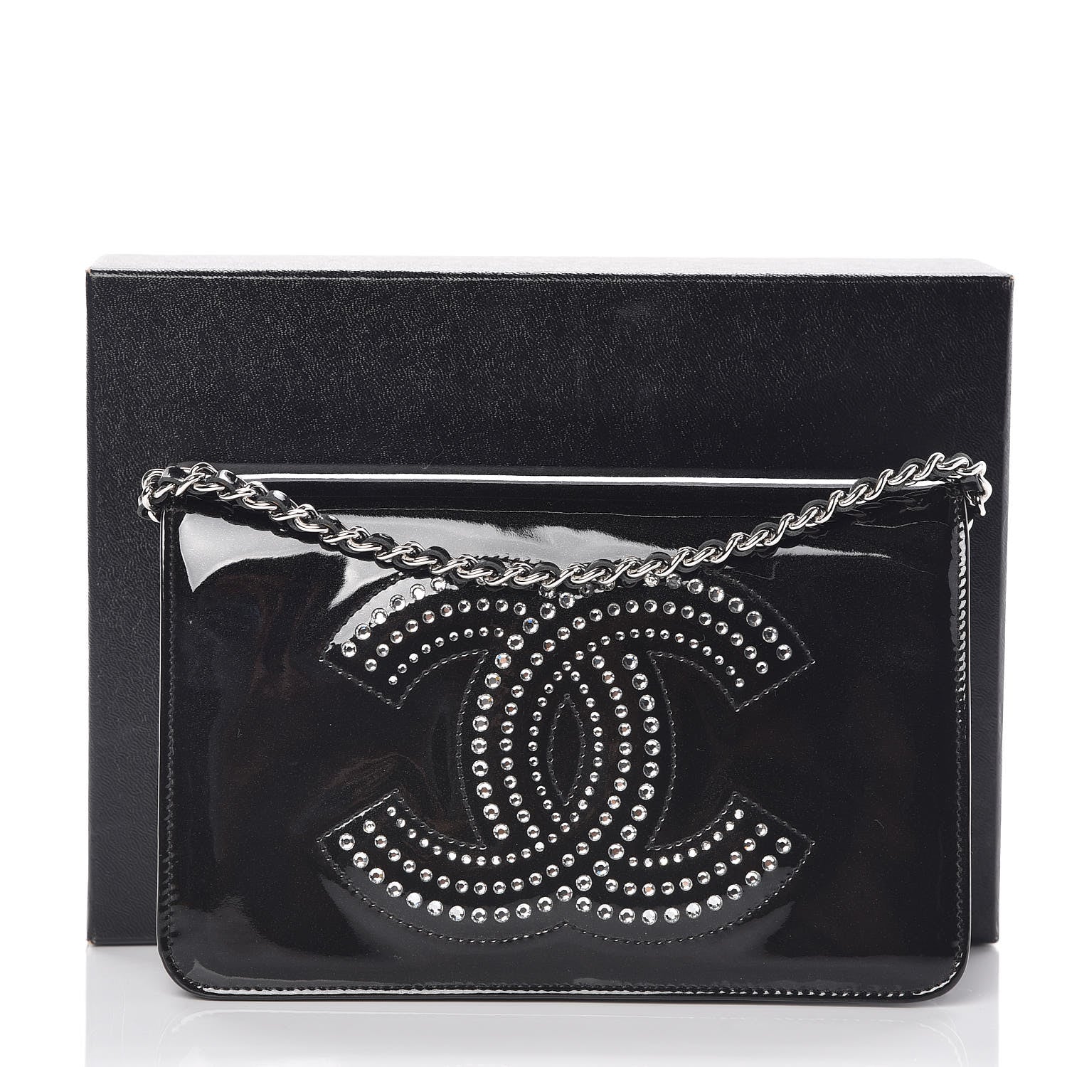 Chanel Patent Strass Wallet On Chain WOC Black 12 of 12