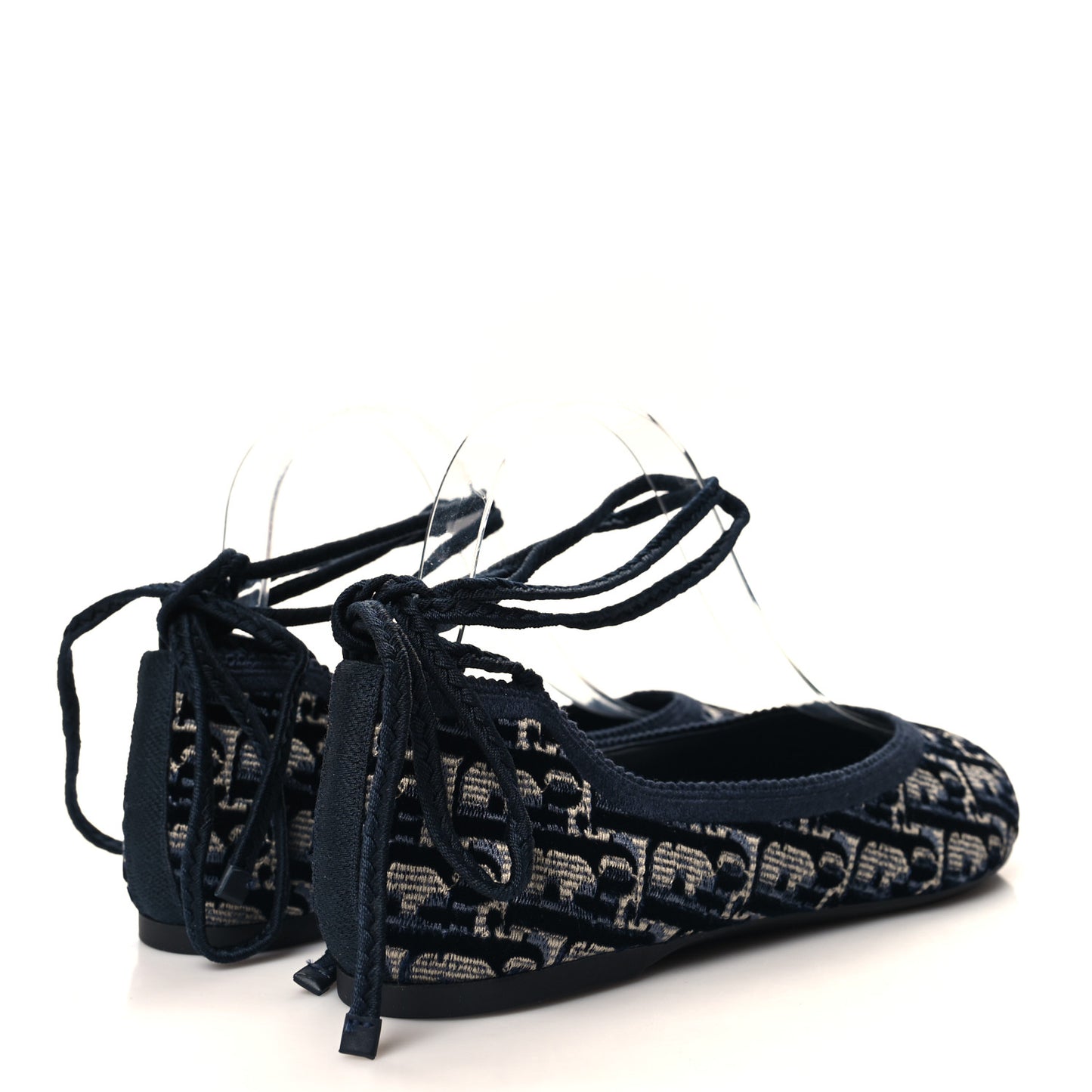 Velvet Oblique Poeme Laced Ballerina Flats 36.5 Blue