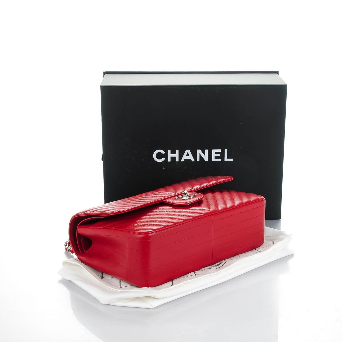 Caviar Chevron Quilted Jumbo Double Flap Red