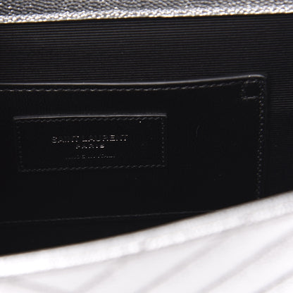 Saint Laurent Sheepskin Matelasse Chevron Monogram Medium College Bag Silver 6 of 12