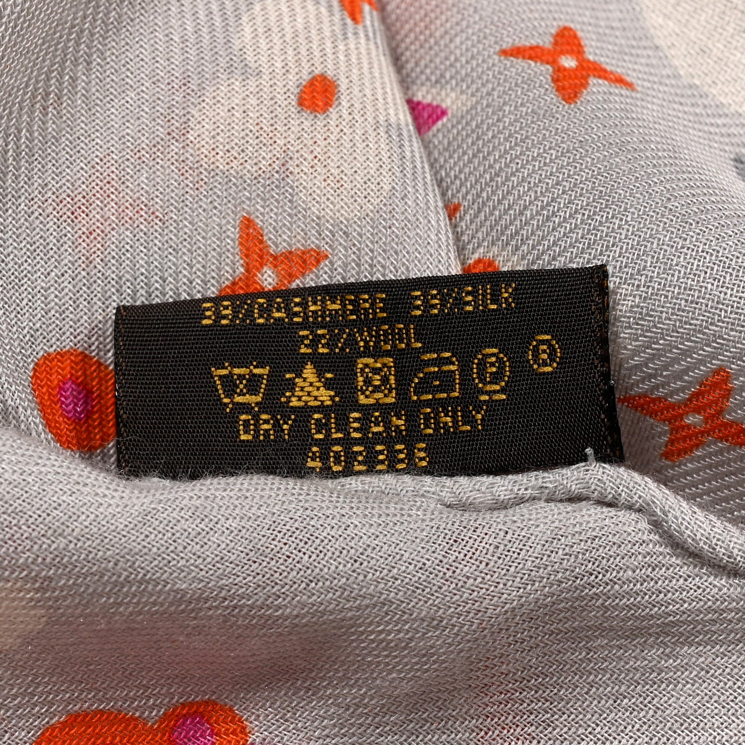 Louis Vuitton Cashmere Silk Wool Floral Stole Grey 1864818