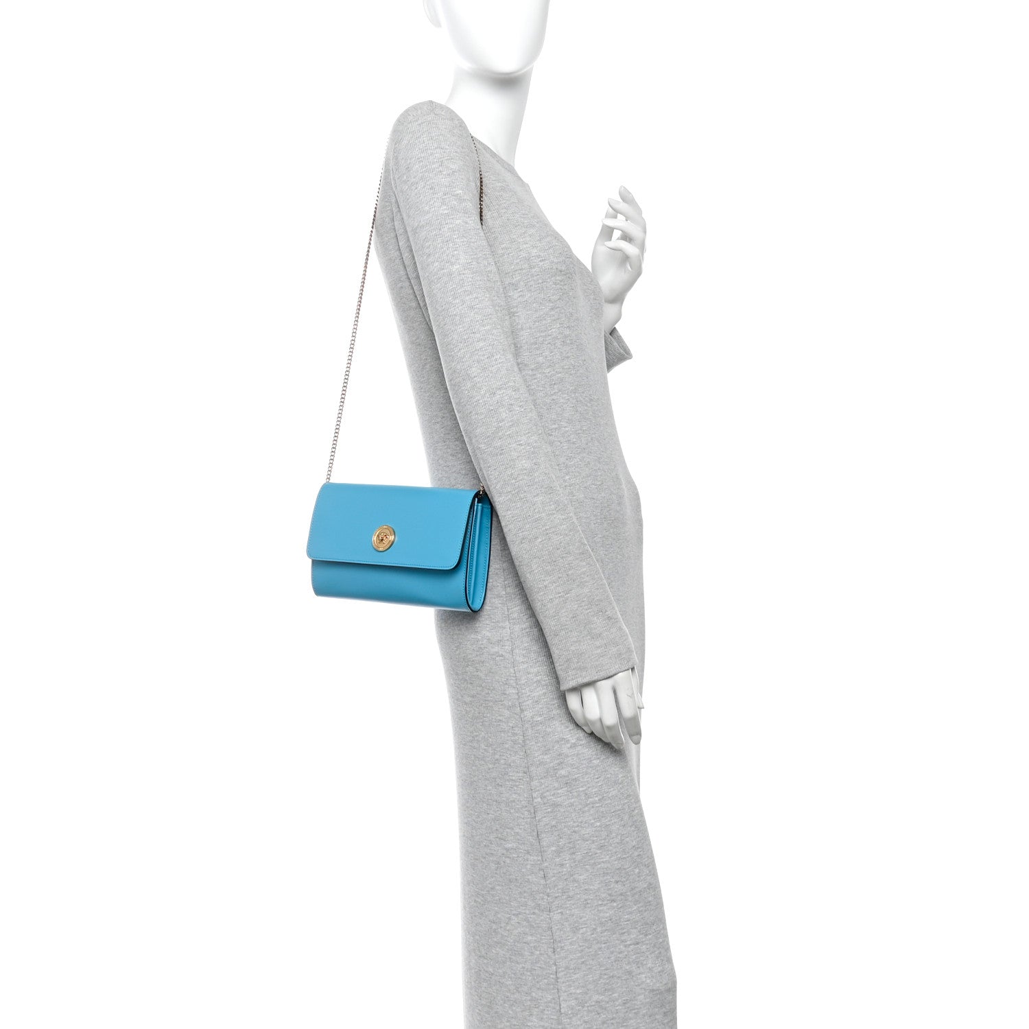 Versace Calfskin Medusa Wallet on Chain Crossbody Blue 2 of 9