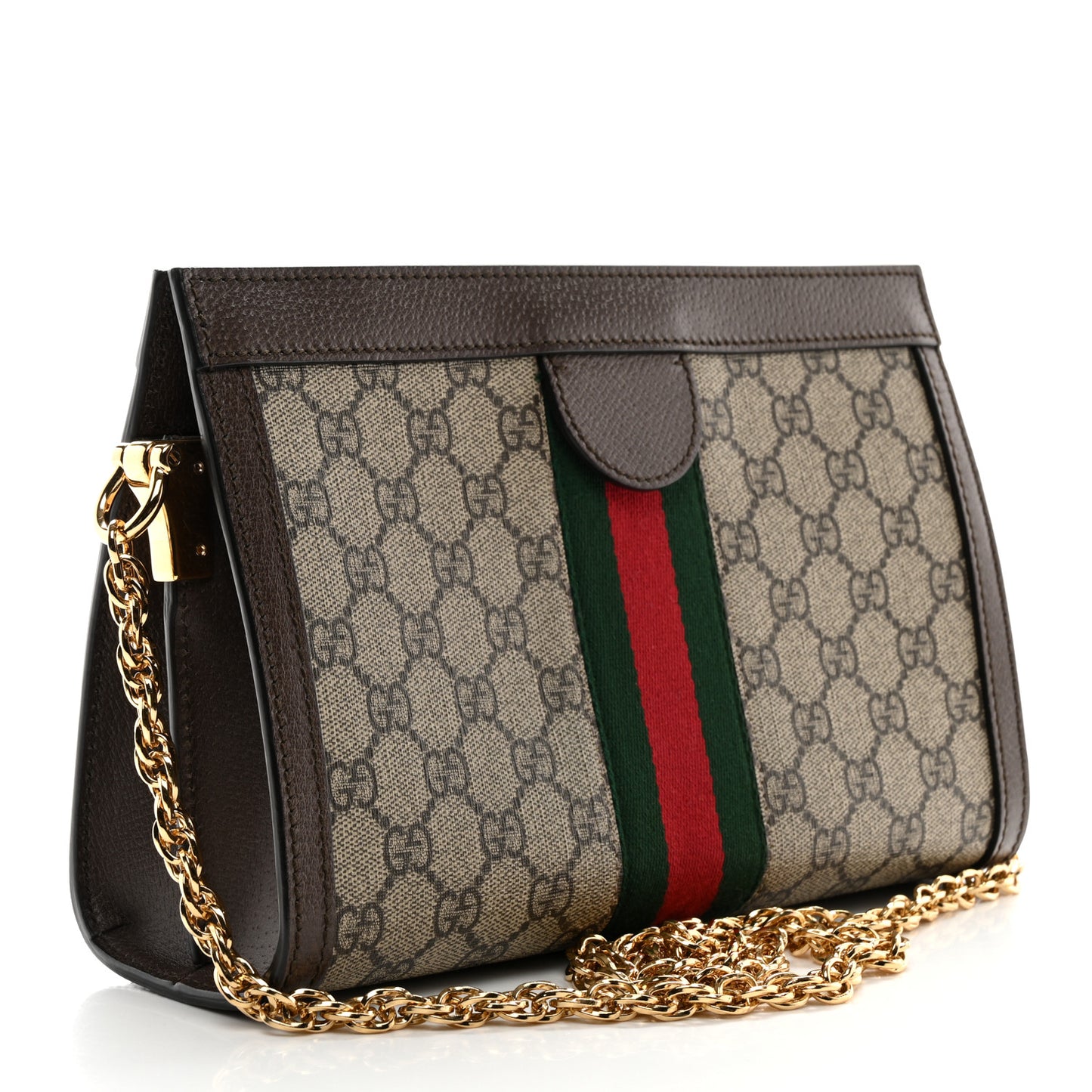 GG Supreme Monogram Web Small Ophidia Chain Shoulder Bag Brown