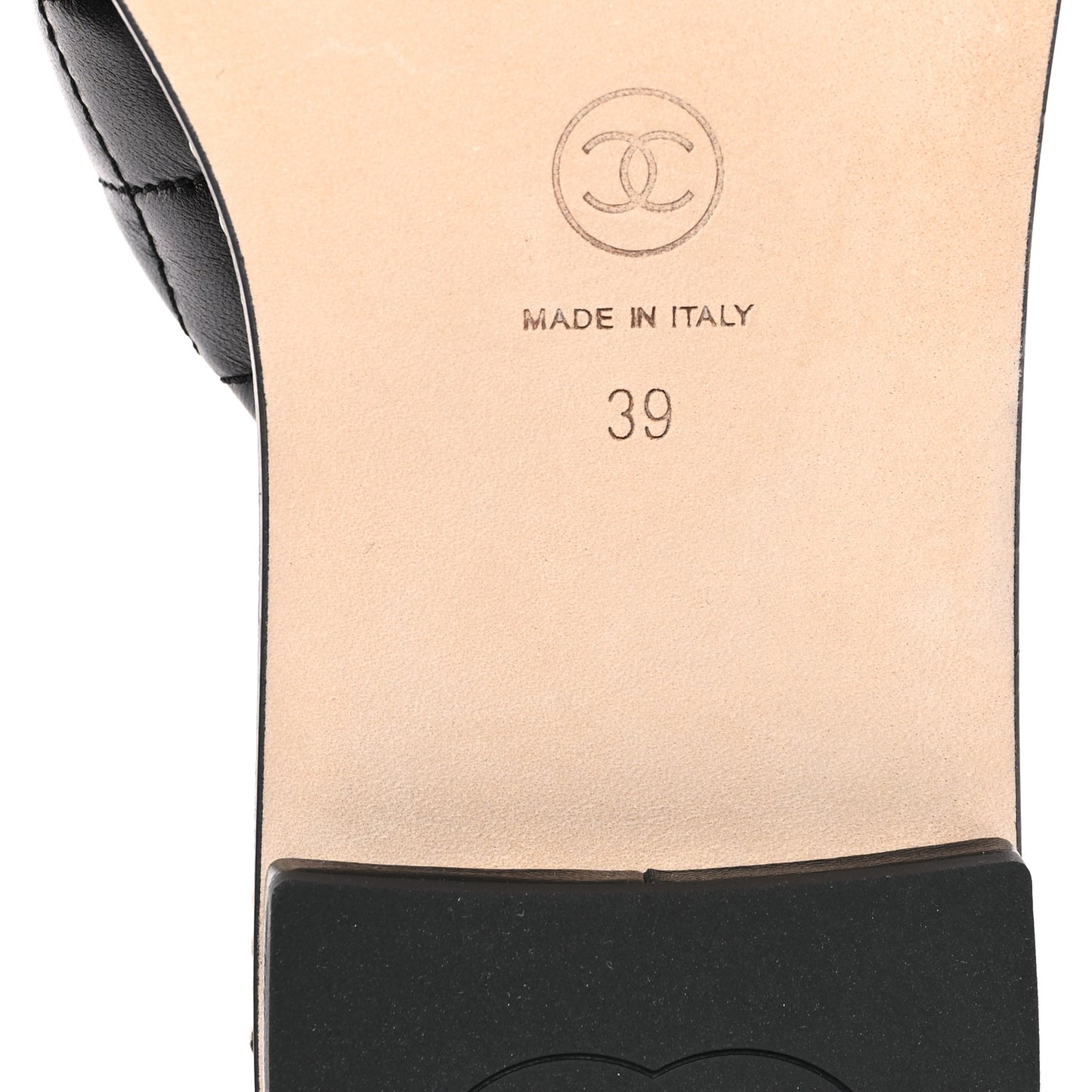 Lambskin Quilted Chain CC Sandals 39 Black