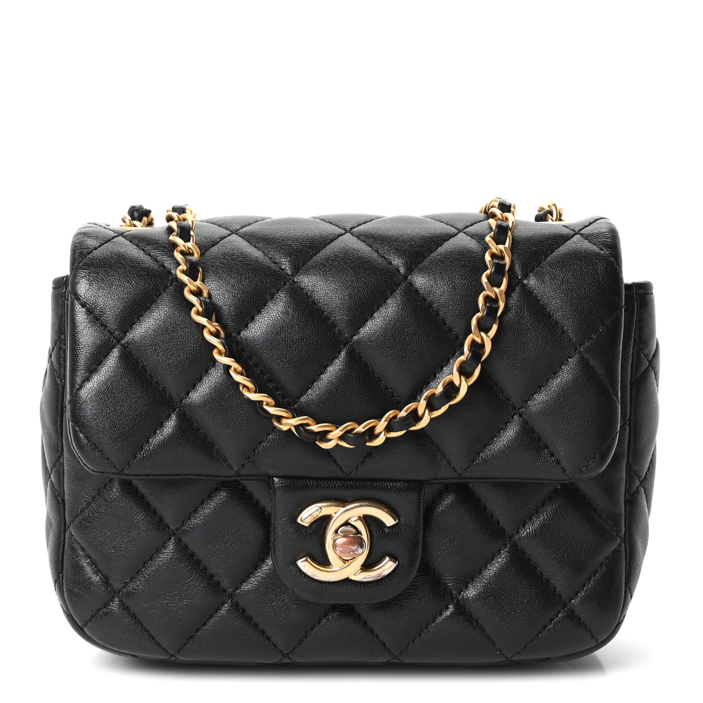 Lambskin Enamel Quilted Mini Coco Hearts Square Flap Black