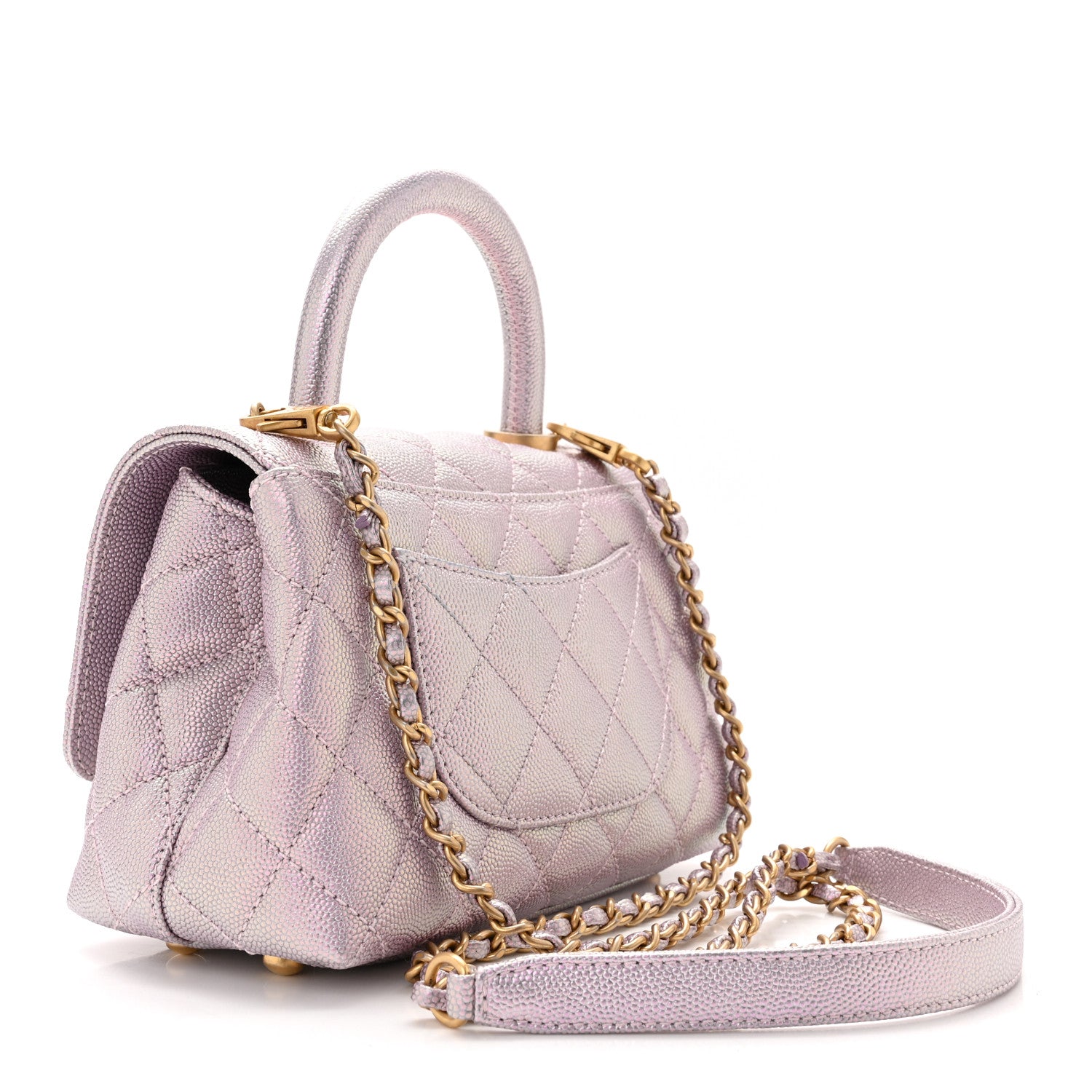 Chanel Metallic Caviar Quilted Extra Mini Coco Handle Flap Light Pink 3 of 11