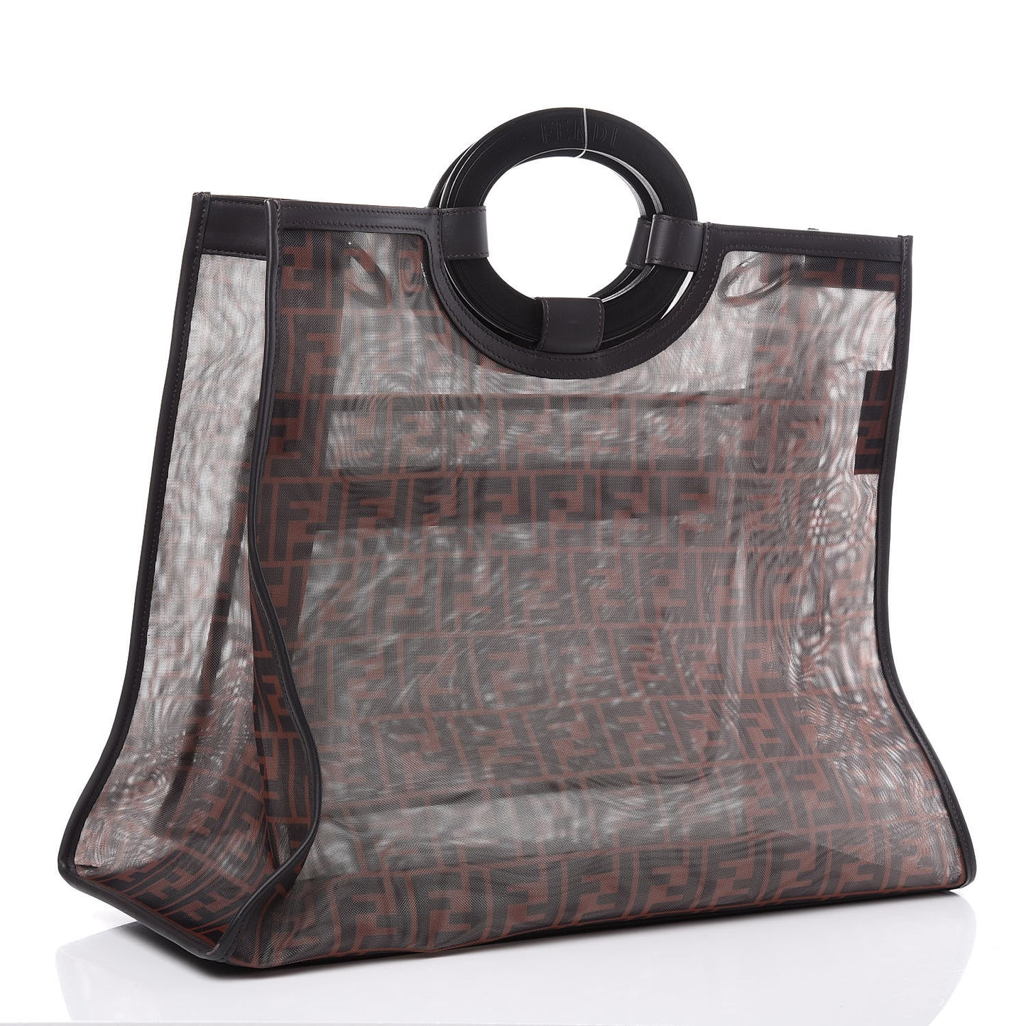 Mesh Vitello Century Cuoio FF 1974 Large Runaway Shopper Tote Marrone Black Ebano