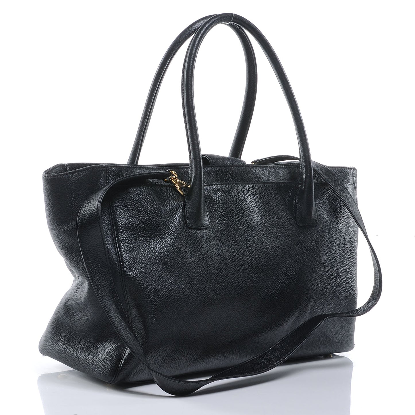 Calfskin Cerf Executive Shopper Tote Black