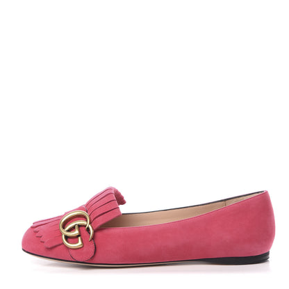 Gucci Kid Scamosciato GG Marmont Fringe Flats 35 Hot Pink 1 of 7