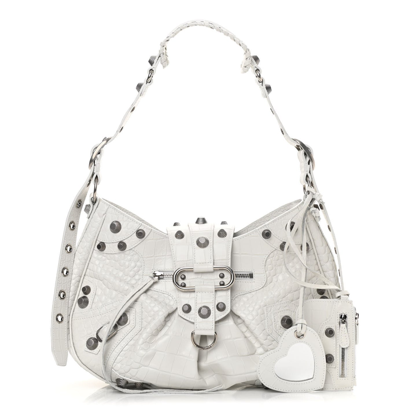 Extra Supple Calfskin Crocodile Embossed Medium Le Cagole Shoulder Bag White