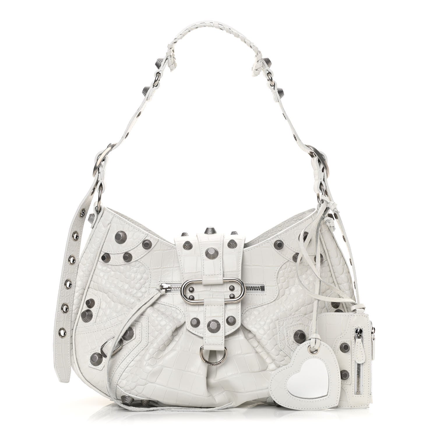 Balenciaga Extra Supple Calfskin Crocodile Embossed Medium Le Cagole Shoulder Bag White 1 of 13