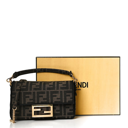 Fendi Fabric Jacquard FF 1974 Mini Baguette Tobacco Moro Black 8 of 8