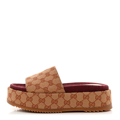 Gucci Canvas GG Monogram Angelina Platform Slide Sandals 37.5 Beige Ruggine 1 of 9