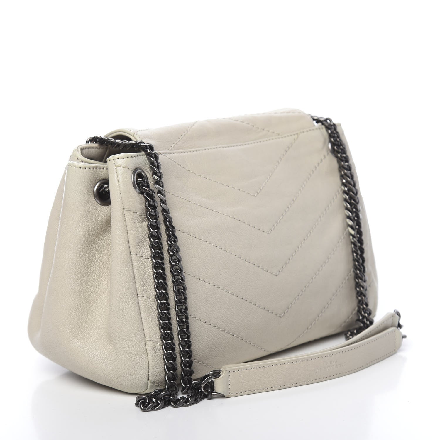 Saint Laurent Pebbled Lambskin Chevron Monogram Small Nolita White Vintage 3 of 12