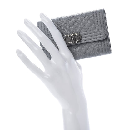 Chanel Caviar Chevron Quilted Boy Flap Card Holder Grey 2 of 9