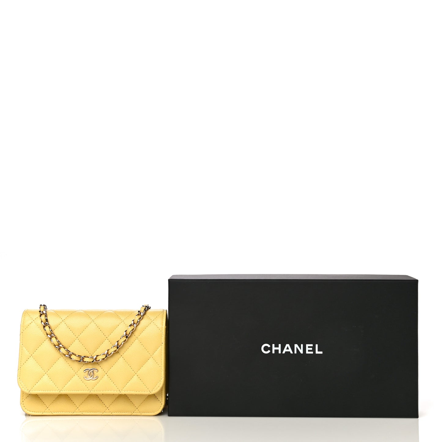 Caviar Quilted Mini Wallet On Chain WOC Yellow