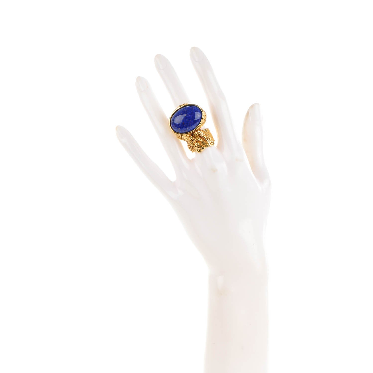 Saint Laurent Glass Cabochon Arty Ovale Ring 5 Gold Lapis 2 of 3