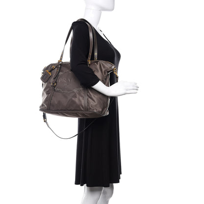Prada Tessuto Nylon Saffiano Jacquard Logo Tote Grey 3 of 14