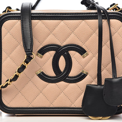 Chanel Caviar Quilted Medium CC Filigree Vanity Case Beige Black 10 of 10