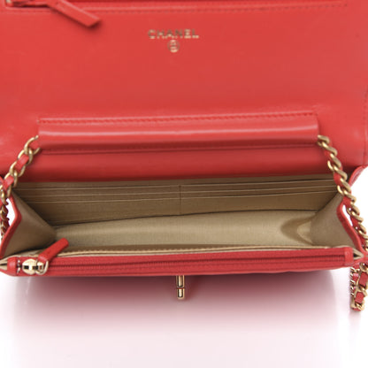 Chanel Lambskin Quilted CC Pearl Crush Wallet on Chain WOC Red 5 of 14