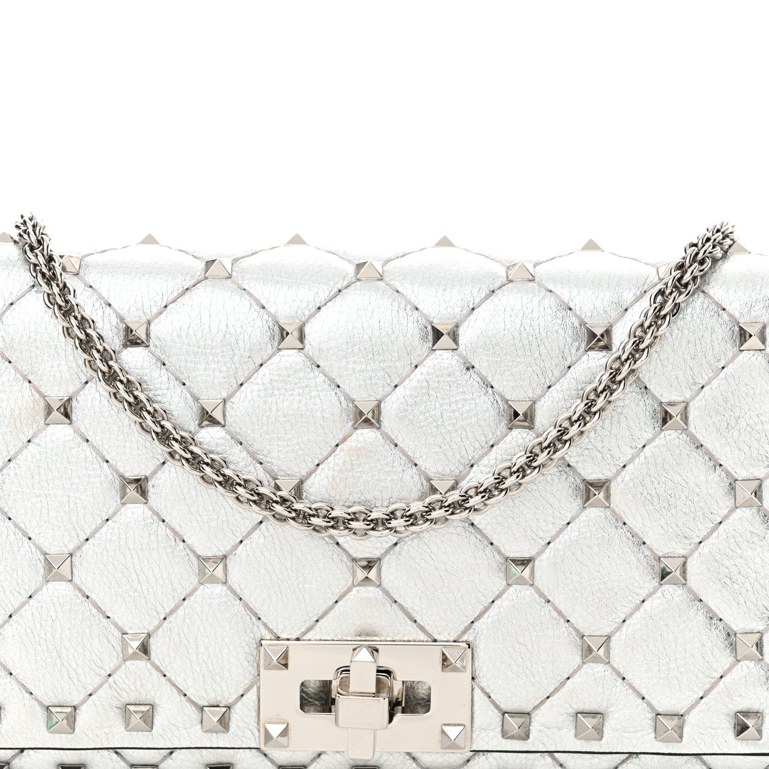 Valentino Garavani Metallic Nappa Rockstud Spike Shoulder Bag Silver 7 of 15