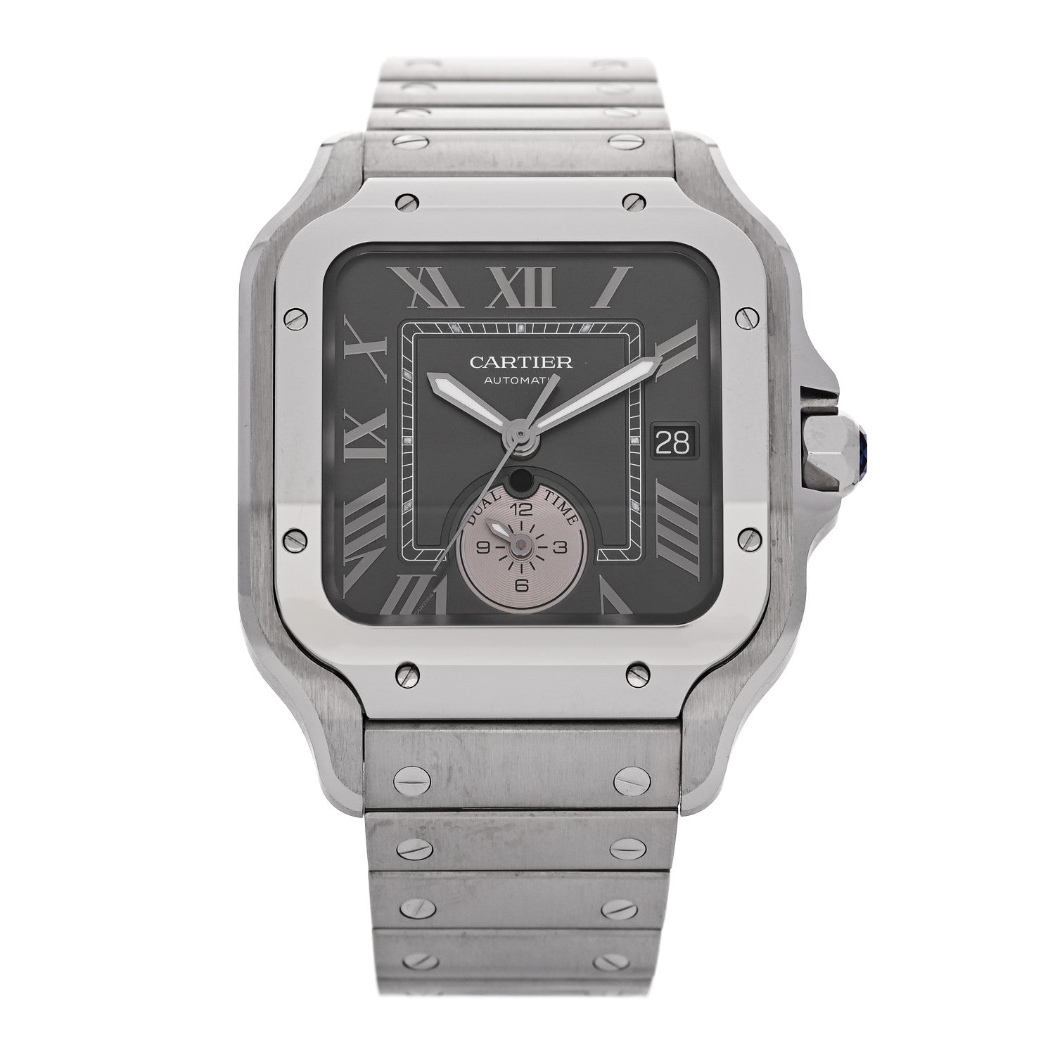 Cartier Stainless Steel 40mm Santos Dual Time Automatic Watch Grey 1 of 6