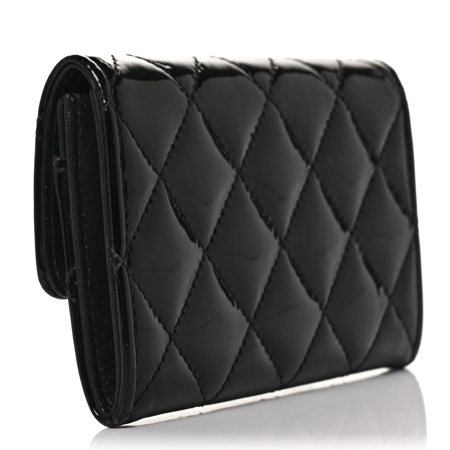 Patent Quilted Flap Card Holder Black