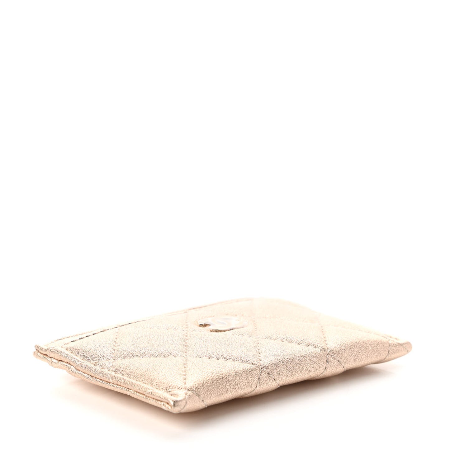 Metallic Lambskin Quilted CC Card Holder Gold