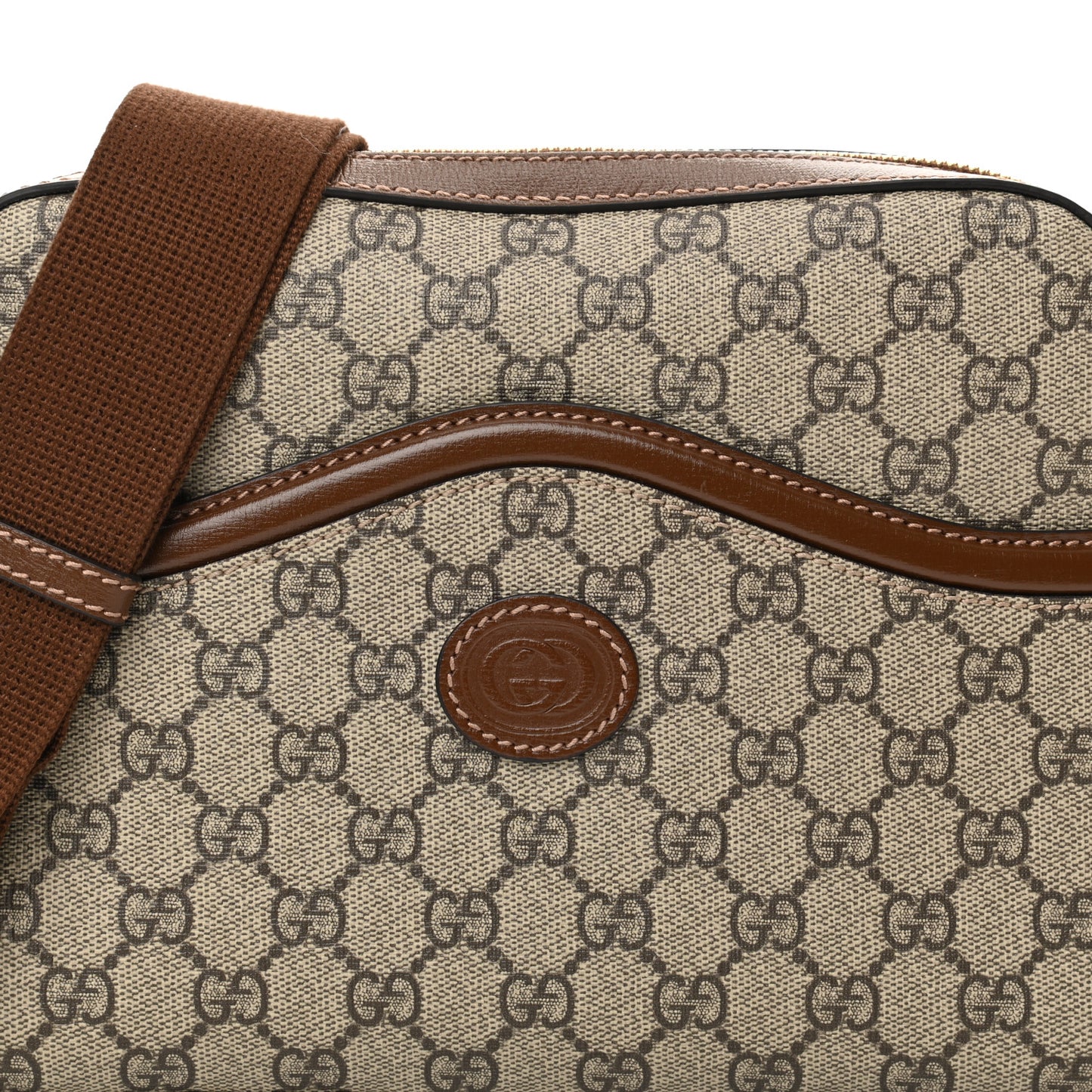 GG Supreme Monogram Azalea Calfskin Retro Interlocking G Messenger Shoulder Bag Beige Ebony Brown Sugar