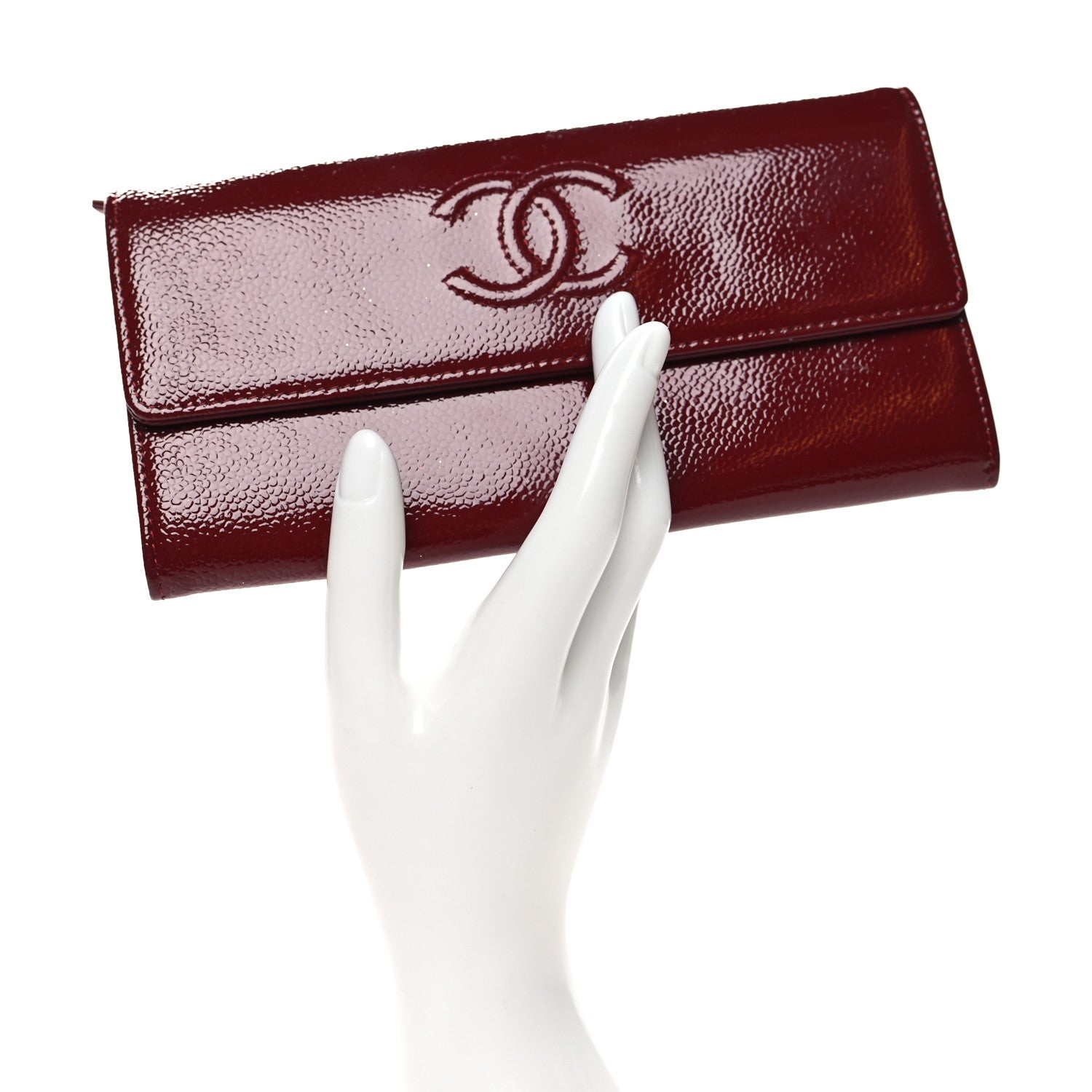 Chanel Patent Caviar Timeless CC Large Gusset Flap Wallet Burgundy 2 of 9