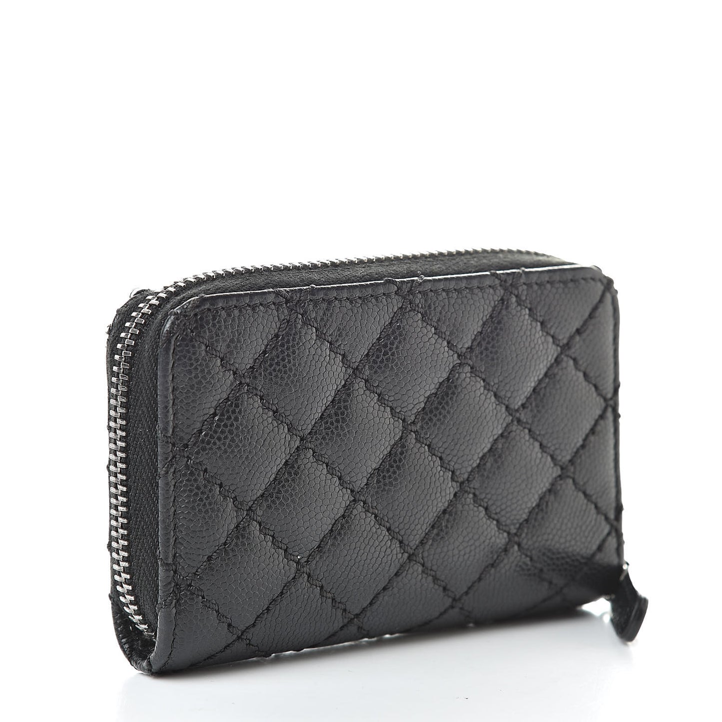 Caviar Stitched Zip Coin Purse Black
