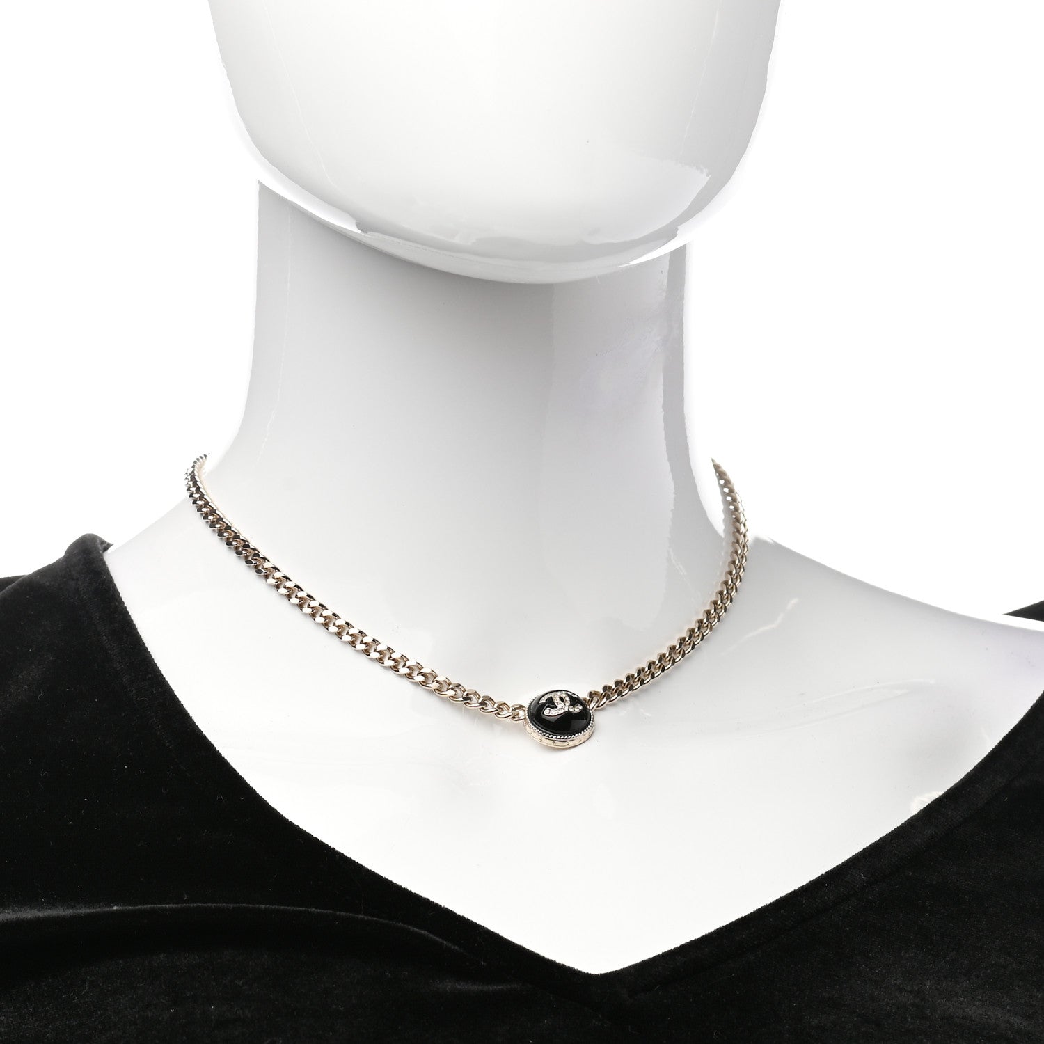 Chanel Crystal Resin CC Chain Link Short Necklace Black Gold 2 of 4