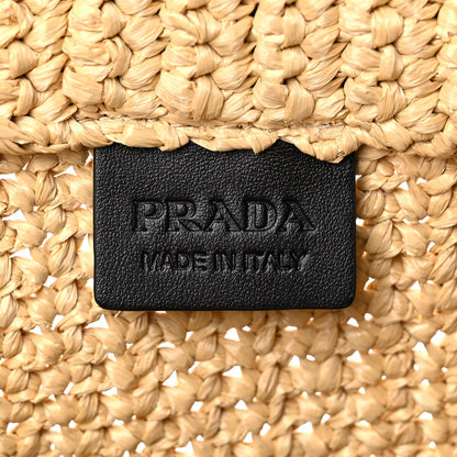Prada Yarn Raffia Effect Crochet Embroidered Small Logo Tote Naturale 6 of 11