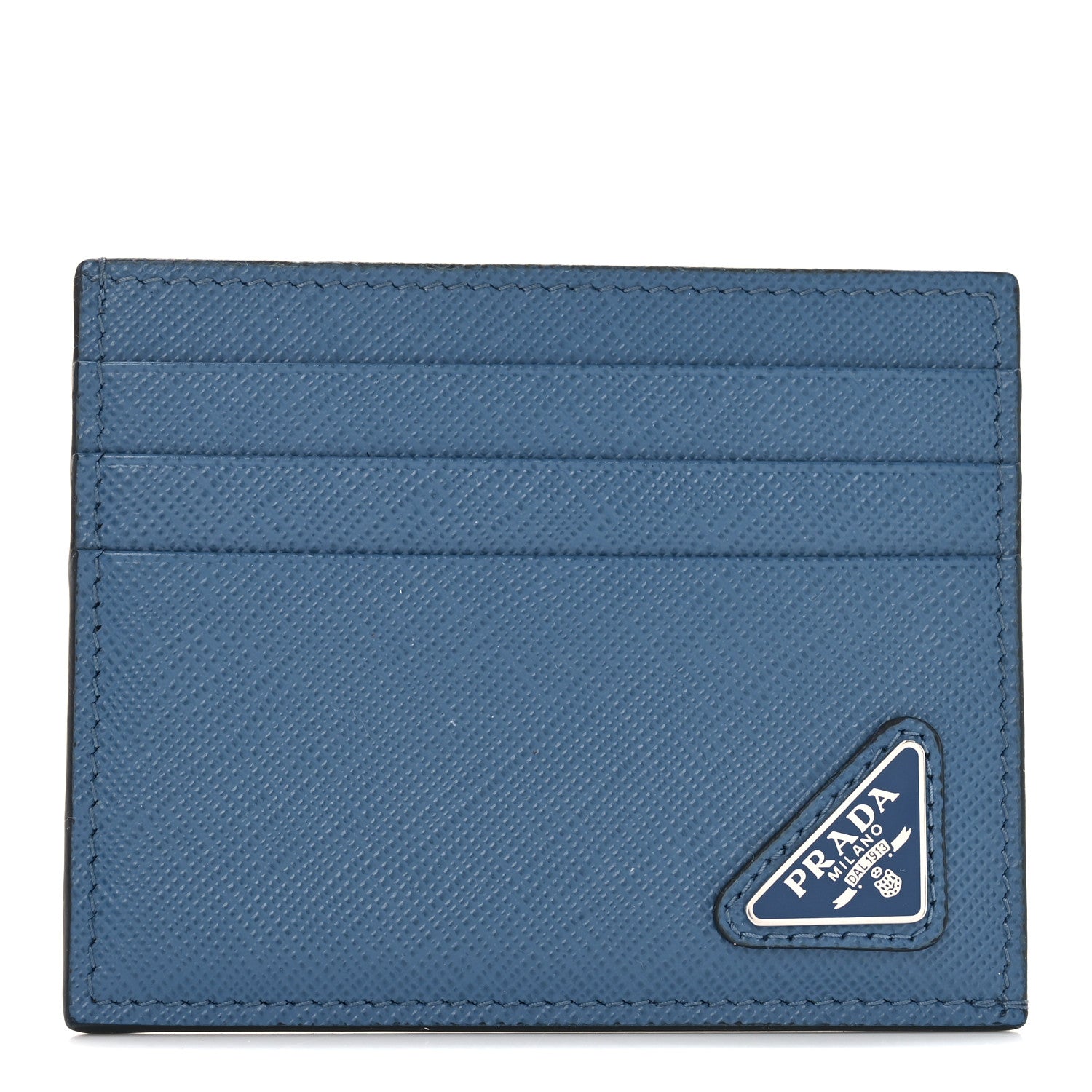 Prada Saffiano Triangle Card Case Blue 1 of 6