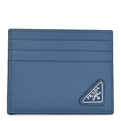 Prada Saffiano Triangle Card Case Blue 1 of 6