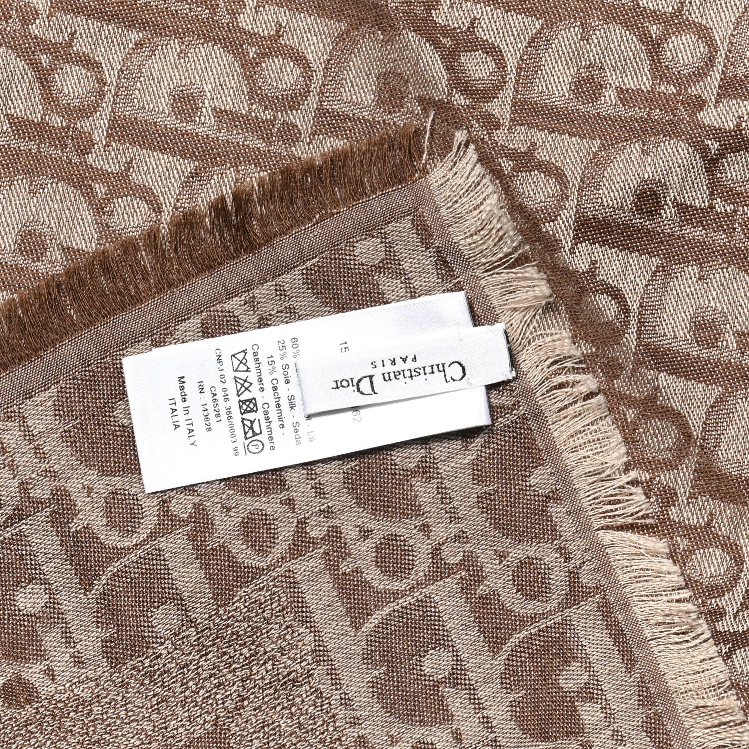 Christian Dior Wool Silk Cashmere Oblique Shawl 140 Brown 3 of 3
