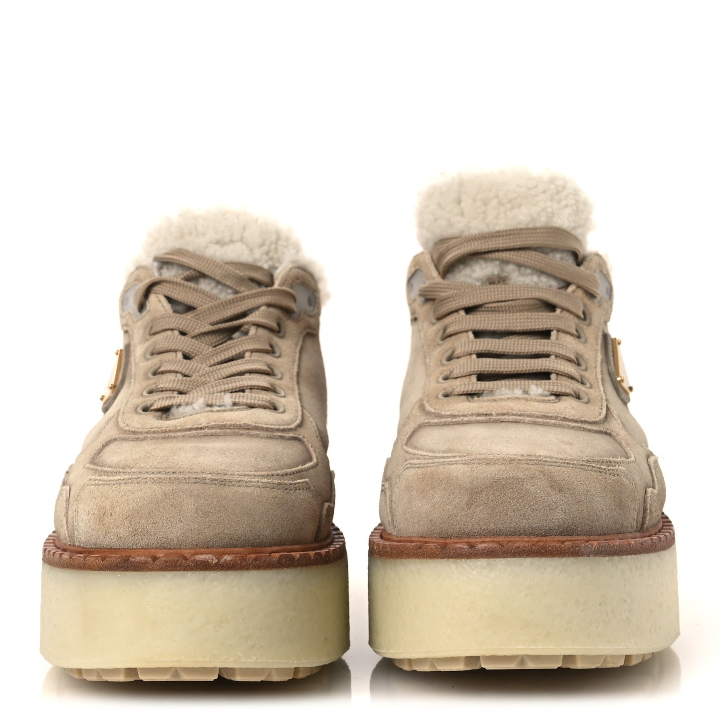Suede Shearling Mid Top Sneakers 41 Ecru