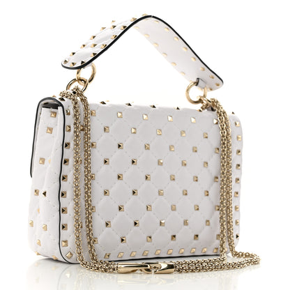 Valentino Garavani Lambskin VLTN Print Medium Rockstud Spike Shoulder Bag Optic White Black 3 of 14